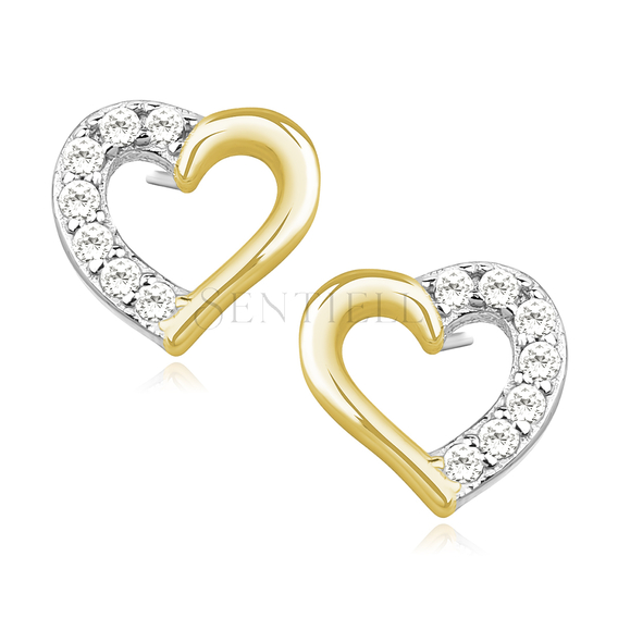 Silver 925 Gold Plated Heart Earrings With Zirconia Silver Jewelry Earrings With Zircons Jewelry Wholesale On Line Sentiell