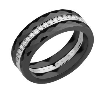 Ceramic black rings and silver (925) ring with white zirconia