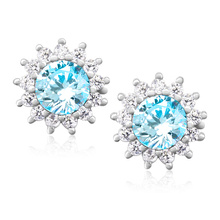 Silver (925) Earrings aquamarine colored zirconia