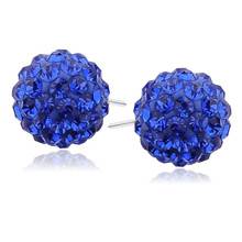 Silver (925) Earrings disco ball 12mm sapphire