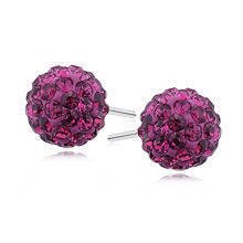 Silver (925) Earrings disco ball 8mm fuchsia