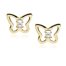 Silver (925) Earrings white zirconia - butterflies gold-plated