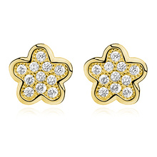 Silver (925) Earrings zirconia microsetting flowers gold plated