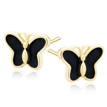 Silver (925) black enameled gold-plated earrings - butterflies