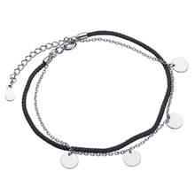 Silver (925) bracelet with black cord and circles on chain