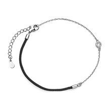 Silver (925) bracelet with black cord and zirconia