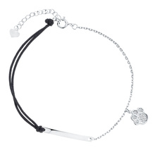 Silver (925)  bracelet with black cord -  dog / cat paw