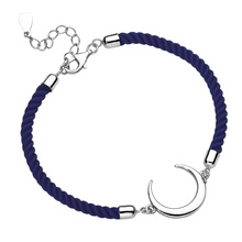 Silver (925) bracelet with dark blue cord - crescent