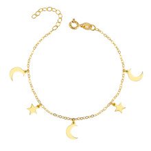 Silver (925) bracelet with moon and star pendants, gold-plated
