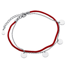 Silver (925) bracelet with red cord and circles on chain