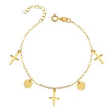 Silver (925) bracelet with round pendants and crosses, gold-plated