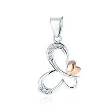 Silver (925) butterfly with rose gold-plated heart and white zirconias