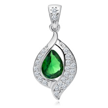 Silver (925) delicate pendant - emerald drop with white zirconias