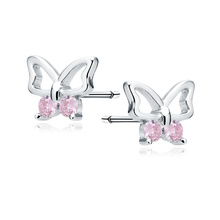Silver (925) earings - butterfly with pink zirconias