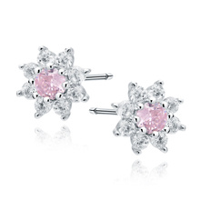 Silver (925) earings - flower with pink zirconia