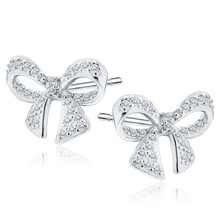 Silver (925) earrings bows with white zirconias