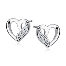 Silver (925) earrings - hearts with white zirconias