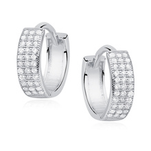 Silver (925) earrings hoop with three rows of zirconia