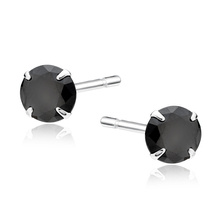 Silver (925) earrings round black zirconia diameter 6mm