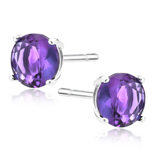 Silver (925) earrings round white zirconia diameter 8mm violet