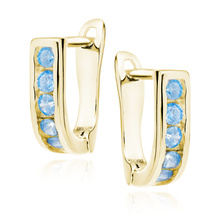 Silver (925) earrings with aquamarine zirconia, gold-plated