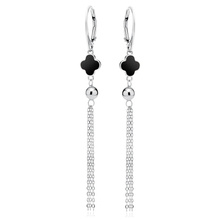 Silver (925) earrings with black enamel, ball and chains