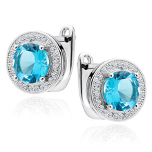 Silver (925) earrings with round aquamarine zirconia