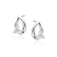 Silver (925) earrings with white zirconia - flowers 