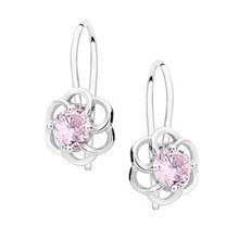 Silver (925) elegant earrings - flowers with light pink zirconia