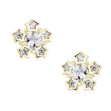 Silver (925) elegant earrings - snowflakes with zirconia, gold-plated