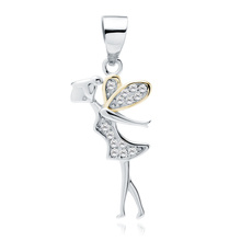 Silver (925) fairy pendant with zirconias and gold-plated wings