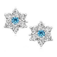 Silver (925) flower earrings with aquamarine zirconia