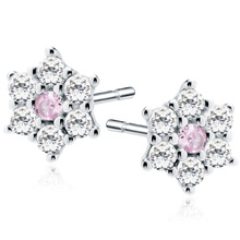 Silver (925) flower earrings with light pink zirconia