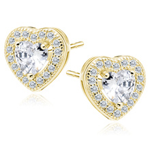 Silver (925) gold-plated Earrings white zirconia - hearts