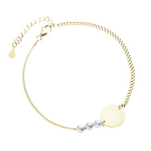 Silver (925) gold-plated bracelet - round plate, two types of chain and pearls