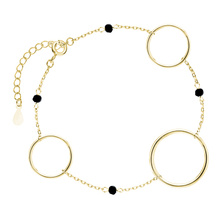 Silver (925) gold-plated bracelet with circles and black spinels