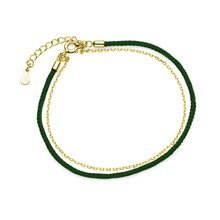 Silver (925) gold-plated bracelet with dark green cord