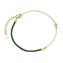 Silver (925) gold-plated bracelet with dark green cord and zirconia