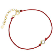 Silver (925) gold-plated bracelet with red cord and white zirconia
