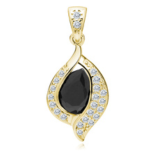 Silver (925) gold-plated delicate pendant - black drop with white zirconias