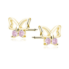 Silver (925) gold-plated earings - butterfly with pink zirconias