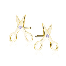 Silver (925) gold-plated earings - scissors with violet zirconias