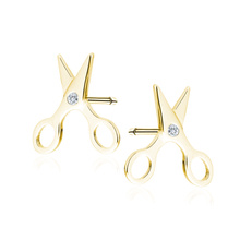 Silver (925) gold-plated earings - scissors with white zirconias