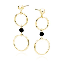 Silver (925) gold-plated earrings circles and black spinel