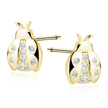Silver (925) gold-plated earrings ladybug with white zirconias