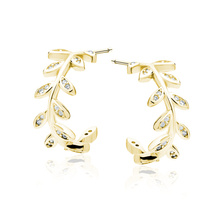 Silver (925) gold-plated earrings leaf with white zirconias