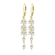 Silver (925) gold-plated earrings long leafs with zirconia