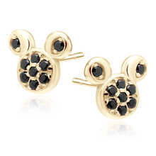 Silver (925) gold-plated earrings mouse with black zirconias