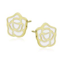 Silver (925) gold-plated earrings - rose with white enamel