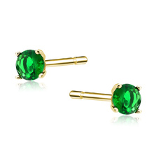 Silver (925) gold-plated earrings round green zirconia diameter 4mm